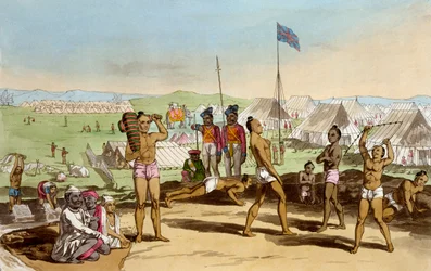 Ein Ukhara mit Blick auf das Lager des britischen Residenten, aus 